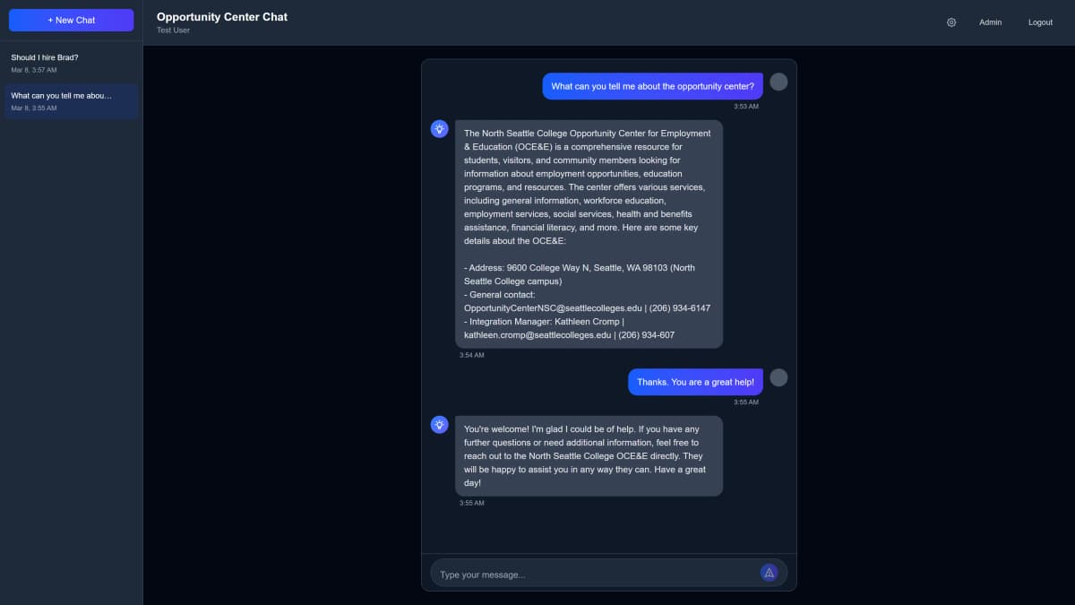 Opportunity Center Chatbot preview 2